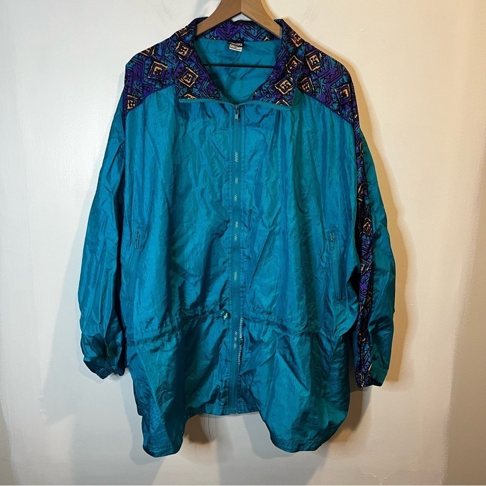 Women’s | Vintage Teal and Purple 80s Nylon Windbreaker Jacket | XXXL